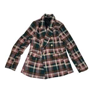 Fate size small blazer tweed Green Pink Textured Jacket plaid double breasted